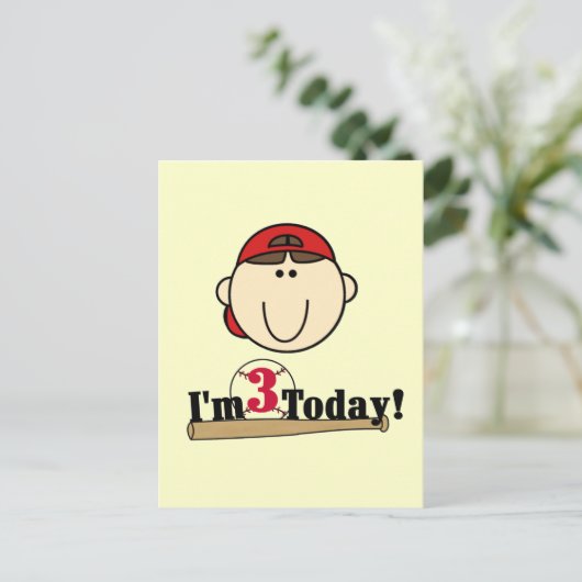 ブルネットボーイベースボール3rd誕生日Tシャツ ポストカード (スタンド正面)