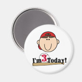 ブルネットボーイベースボール3rd誕生日Tシャツ マグネット (正面/裏面)