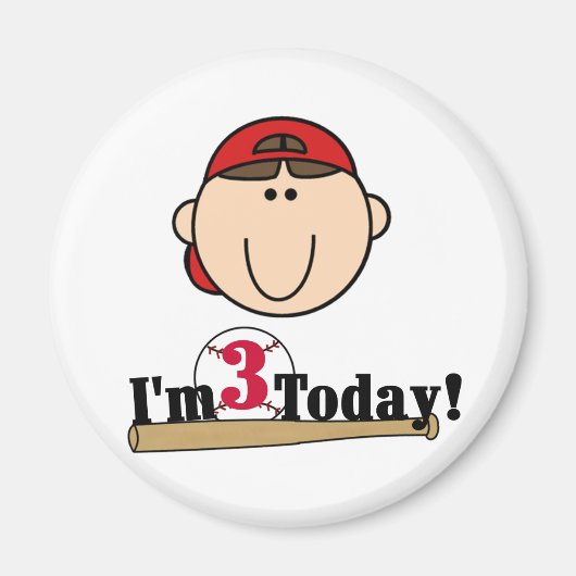 ブルネットボーイベースボール3rd誕生日Tシャツ マグネット (正面)