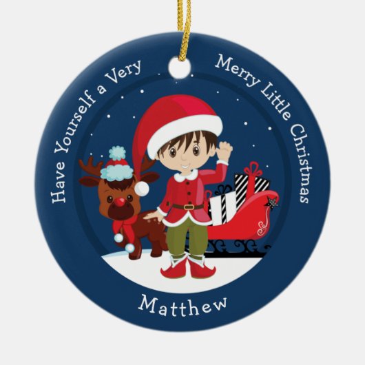 ブルネットボーイ小妖精や小人 セラミックオーナメント (正面)