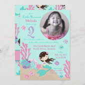 ブルネットマーメイドセカンド誕生日 招待状 (正面/裏面)