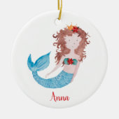 ブルネットマーメイドパーソナライズされた小さな女の子娘 セラミックオーナメント (正面)