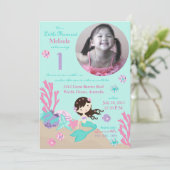 ブルネットマーメイドファースト誕生日 招待状 (スタンド正面)