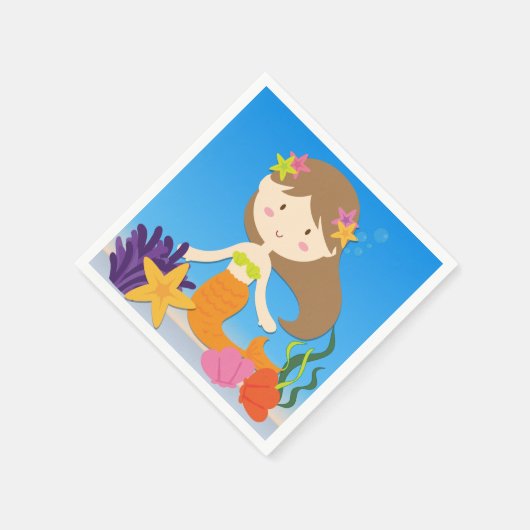 ブルネットマーメイド誕生日紙ナプキンス スタンダードカクテルナプキン (角)