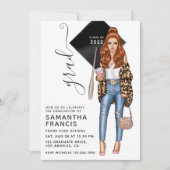 ブルネットレオパードガール卒業パーティー招待状 招待状 (正面)