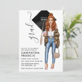 ブルネットレオパードガール卒業パーティー招待状 招待状 (スタンド正面)