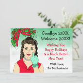 ブルネットレトロレディーバードクリスマスを反転 カード (スタンド正面)