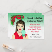 ブルネットレトロレディーバードクリスマスを反転 カード (正面/裏面インサイチュ)