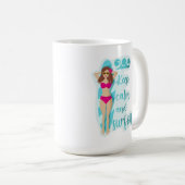 ブルネット保の女の子の上で穏やかにサーフィン コーヒーマグカップ (正面右)