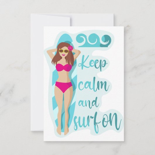 ブルネット保の女の子の上で穏やかにサーフィン サンキューカード (正面)