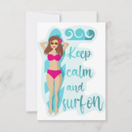 ブルネット保の女の子の上で穏やかにサーフィン サンキューカード