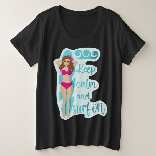 ブルネット保の女の子の上で穏やかにサーフィン プラスサイズTシャツ (デザイン正面)