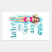 ブルネット保の女の子の上で穏やかにサーフィン 長方形シール (正面)