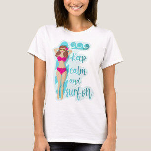 ブルネット保の女の子の上で穏やかにサーフィン Tシャツ