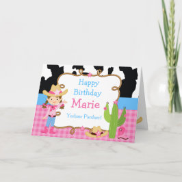 ブルネット女性のカーボーイウェスタンバースデーパーティー カード