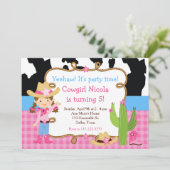 ブルネット女性のカーボーイウェスタンバースデーパーティー 招待状 (スタンド正面)