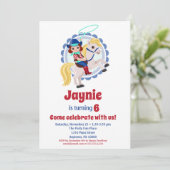 ブルネット女性のカーボーイホースロデオバースデーパーティー 招待状 (スタンド正面)