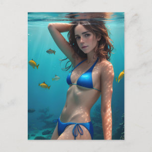 ブルネット女性ブルービキニ水中写真 ポストカード