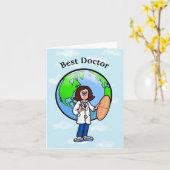 ブルネット女性医師グリーティングカード カード (黄色い花)