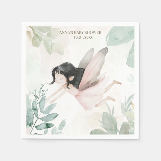ブルネット妖精の女の子ベビーシャワー スタンダードカクテルナプキン (正面)