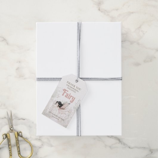 ブルネット妖精の赤ちゃんシャワーありがとう ギフトタグ (より糸付き)