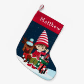 ブルネット小妖精や小人ボーイウィズルドルフ スモールクリスマスストッキング (正面 (吊り時))