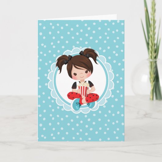 ブルネット映画のナイトガールとポップコーン カード (正面)