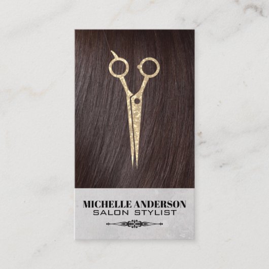ブルネット毛 |髪サロンはさみ 名刺 (正面)