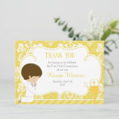 ブルネット男の子ファースト・コミュニオンダマスク サンキューカード (スタンド正面)