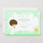 ブルネット男の子ファースト・コミュニオンダマスク サンキューカード (正面)