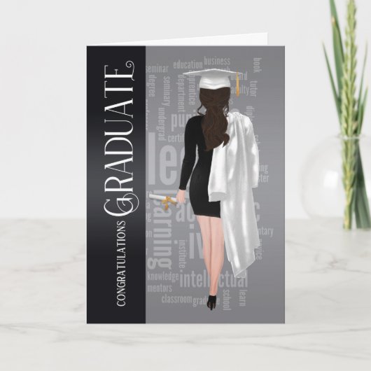 ブルネット白キャップとガウン女子院生カード カード (正面)