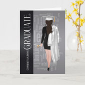 ブルネット白キャップとガウン女子院生カード カード (黄色い花)