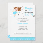 ブルネット踊りジョーブルー男の赤ちゃんシャワー 招待状 (正面/裏面)