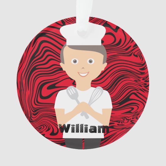 ブルネット·ボーイ·シェフ·ハット·料理ベーキング オーナメント (正面)