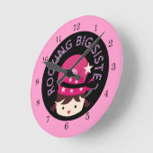 ブルネット・ロッキング姉 ラウンド壁時計 (傾斜)