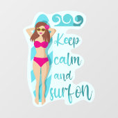 ブルネ保ットの女の子カードに穏やかでサーフ ウィンドウサイン (シート)