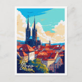 ブルノチェコヴィンテージ旅行イラストレーション ポストカード (正面)