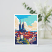 ブルノチェコヴィンテージ旅行イラストレーション ポストカード (スタンド正面)