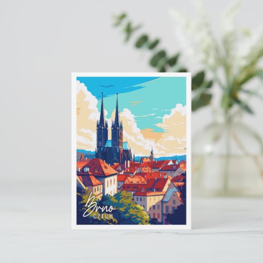 ブルノチェコヴィンテージ旅行イラストレーション ポストカード (スタンド正面)