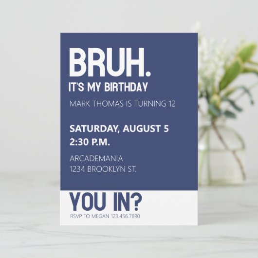 ブルバースデーパーティーボーイブルー10代のミニマリスト 招待状 (スタンド正面)