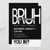 ブルバースデーパーティー10代のボーイ白黒 招待状 (正面/裏面)