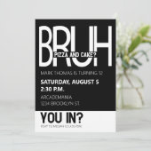 ブルバースデーパーティー10代のボーイ白黒 招待状 (スタンド正面)