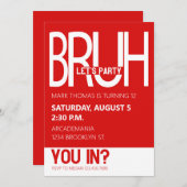 ブルバースデーパーティ10代のーボーイレッドホワイト 招待状 (正面/裏面)