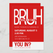 ブルバースデーパーティ10代のーボーイレッドホワイト 招待状 (正面/裏面)