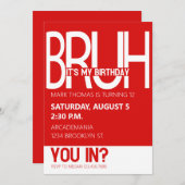 ブルバースデーパーティ10代のーボーイレッドホワイト 招待状 (正面/裏面)