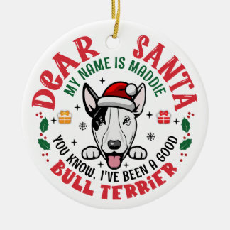 ブルパーソナライズされたテリア犬クリスマスツリーラウンド セラミックオーナメント