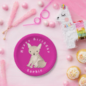 ブルパーソナライズされたドッグフランスのホットピンク紙プレート ペーパープレート (パーティー)