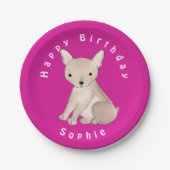 ブルパーソナライズされたドッグフランスのホットピンク紙プレート ペーパープレート (正面)