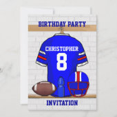ブルパーソナライズされたーWRフットボールジャージー誕生日 招待状 (正面)
