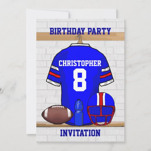 ブルパーソナライズされたーWRフットボールジャージー誕生日 招待状 (正面)